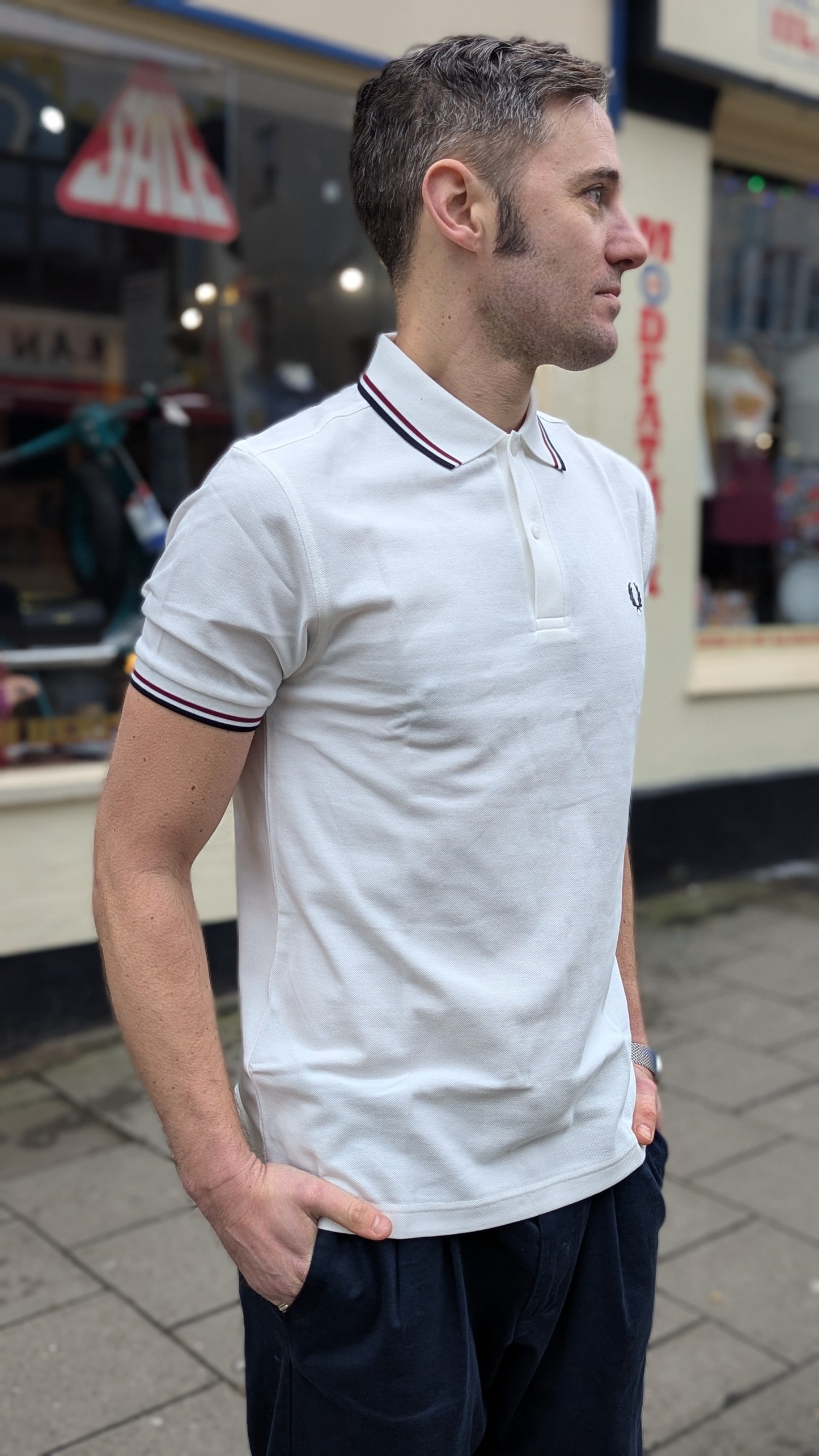 M3600 Snow White / Burnt Red / Navy Twin Tipped - Polo