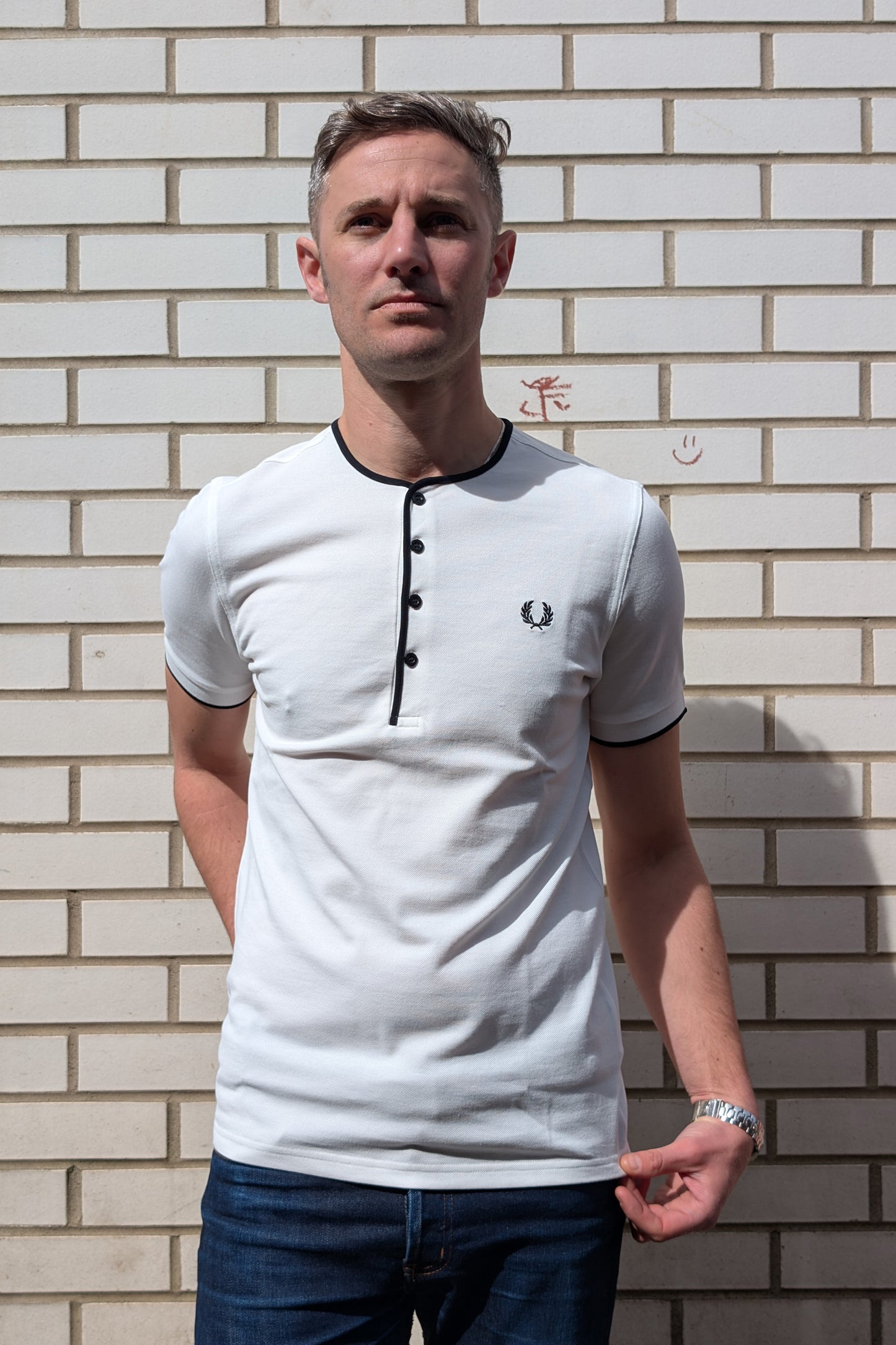 M2446 Four Button Snow White - Henley