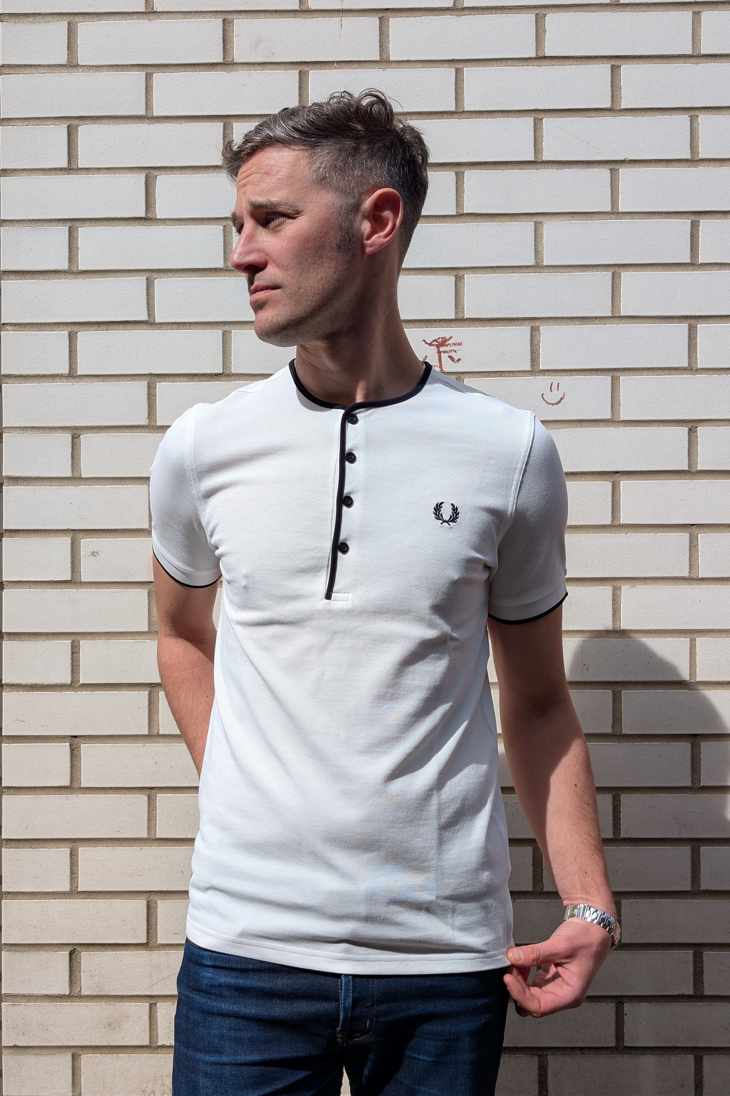 M2446 Four Button Snow White - Henley