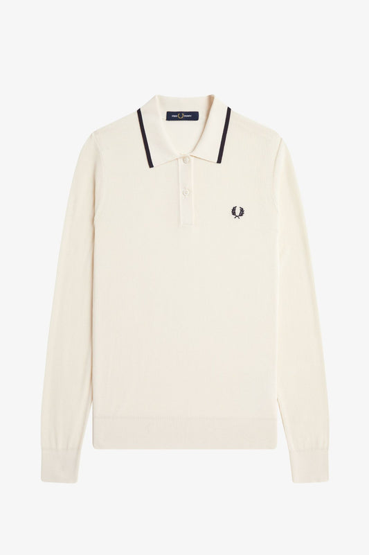 K1135 Ecru Ribbed Knitted LS - Polo