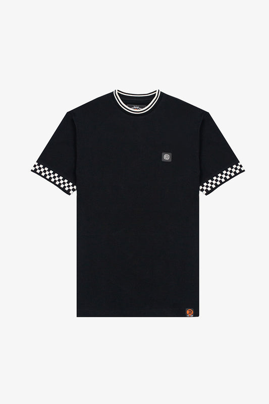 Chequerboard Trim Black - T-Shirt