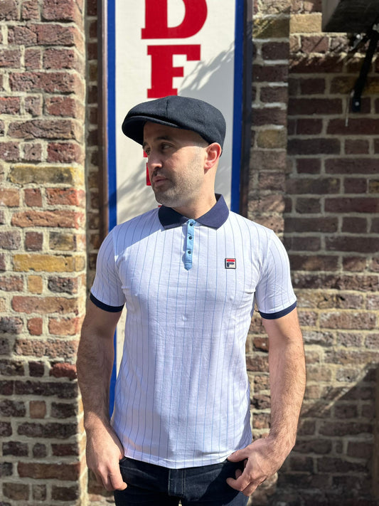 BB1 Classic Vintage Striped White / Navy / Vista Blue - Polo