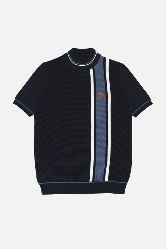 TR/8968 Textured Stripe Navy - Turtle Neck