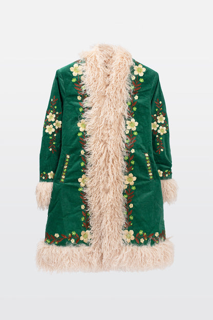 Embroidered Penny Lane Fur Collar Clover - Coat