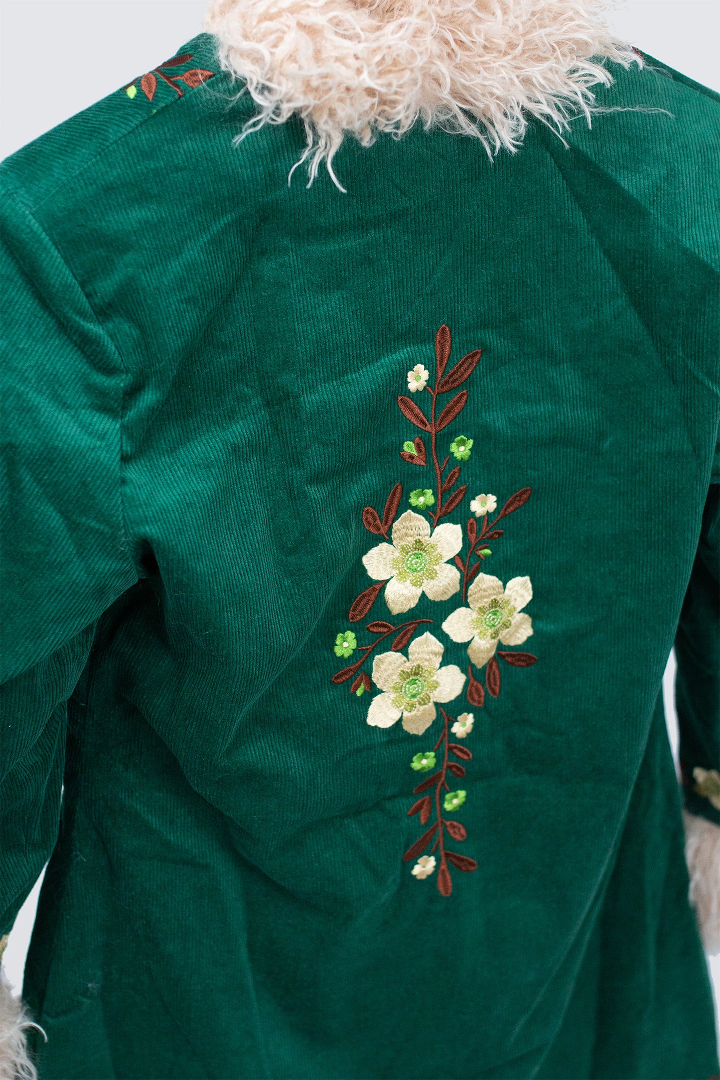 Embroidered Penny Lane Fur Collar Clover - Coat