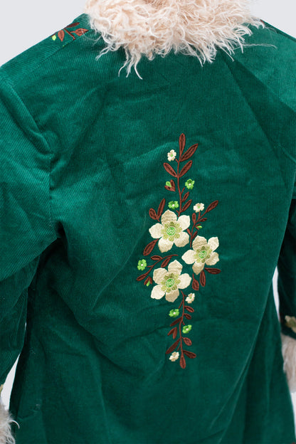 Embroidered Penny Lane Fur Collar Clover - Coat