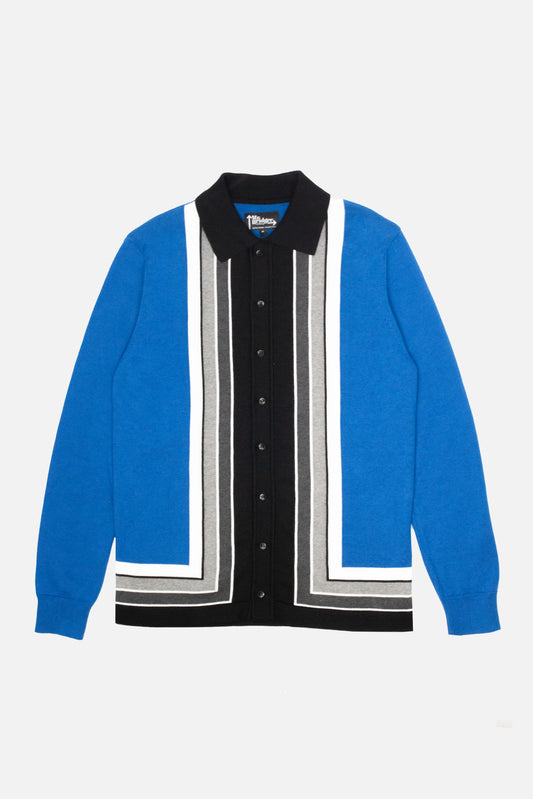 Curtis Graduated Stripe ‘The Royal Blue’ Long Sleeve Button Through MB1116 - Polo Knit