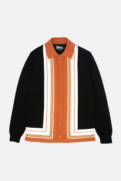 Curtis Graduated Stripe 'The Dark Chocolate’ Long Sleeve Button Through MB1116 - Polo Knit
