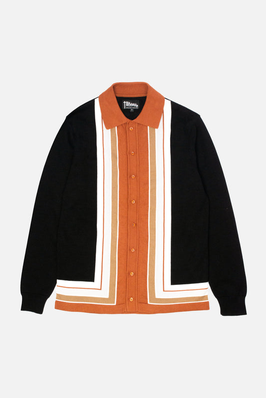 Curtis Graduated Stripe 'The Dark Chocolate’ Long Sleeve Button Through MB1116 - Polo Knit