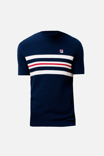 Gerardo Mesh Stripe Navy Knitted - T-Shirt