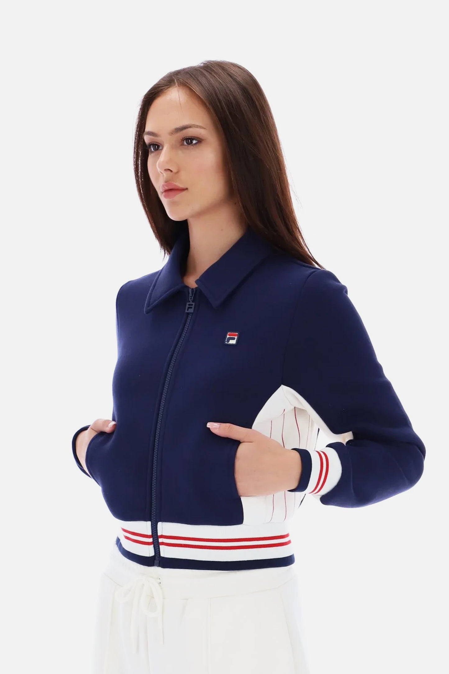 Harper Cropped Navy / Gardenia / Red - Track Top
