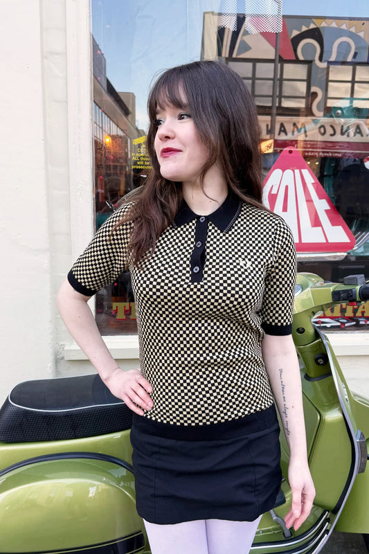 K2123 Chequerboard Knitted Black / Champagne - Shirt