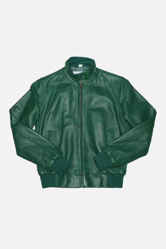 Women's Racing Green Leather - Harrington Jacket