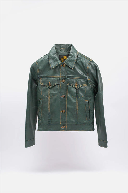 Women's Leather Ivy Green - Trucker Jacket
