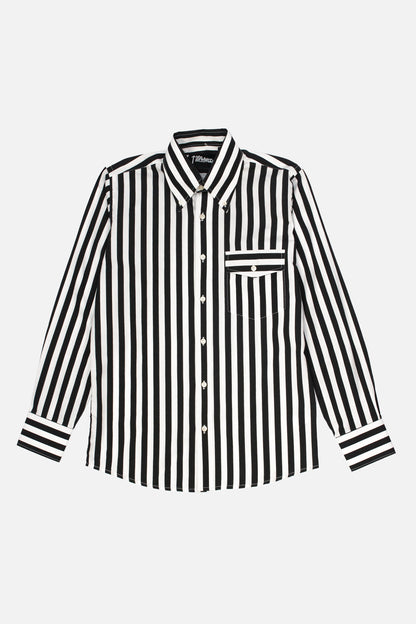 'The Terry' Beagle Collar Black & White Stripe - Shirt