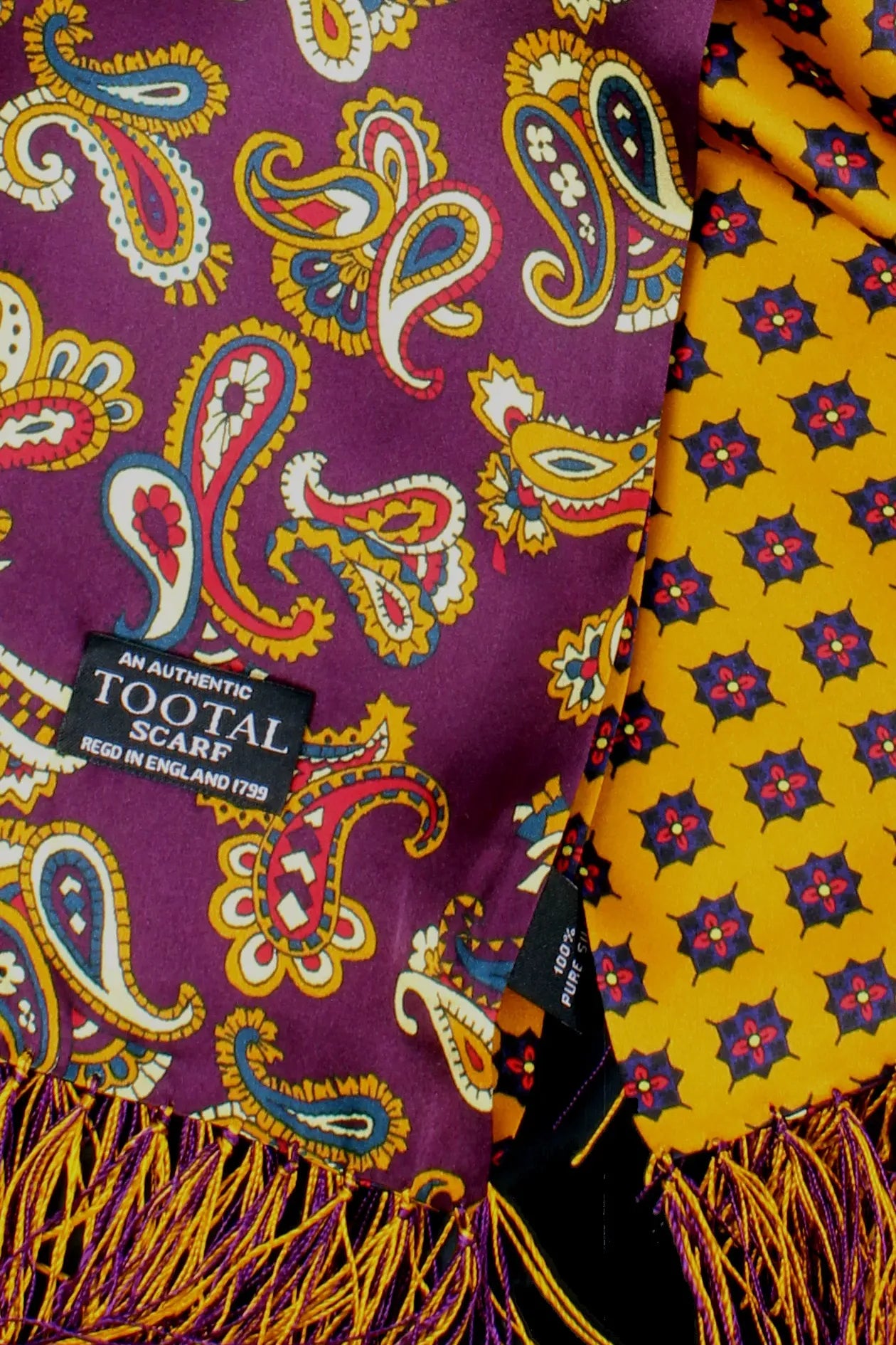 Paisley Reversible Wine Gold - Silk Scarf