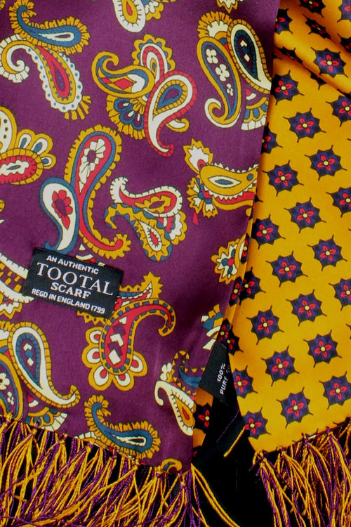 Paisley Reversible Wine Gold - Silk Scarf