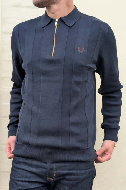 K1555 Navy Tonal Stripe Knitted L/S - Shirt