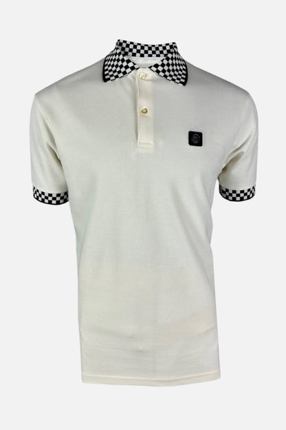 TR/8988 Chequerboard Trim Pique Ecru - Polo